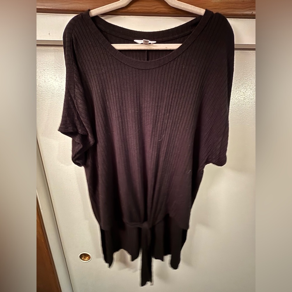 Black Ribbed Tie-Front Top